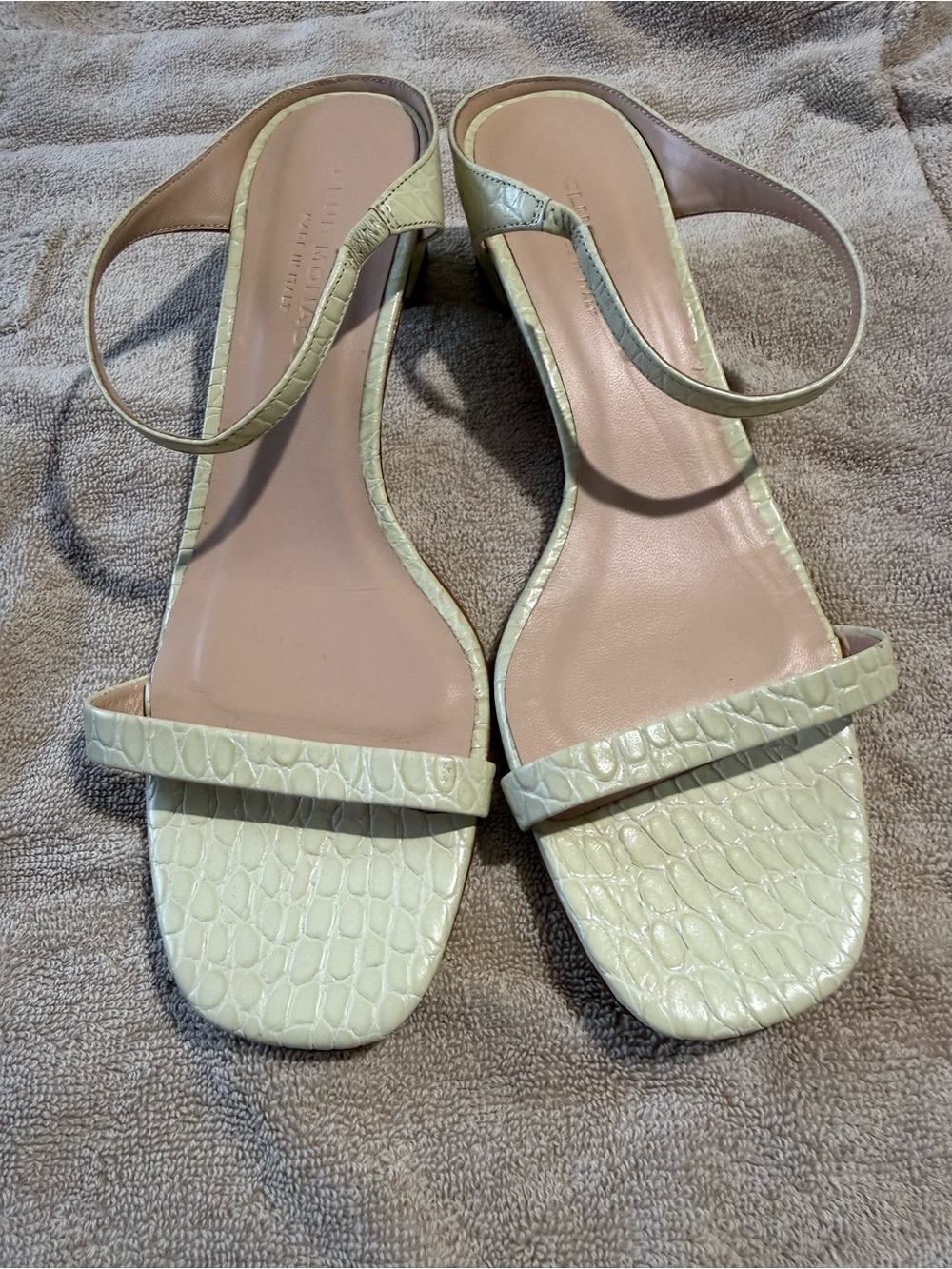 Club Monaco Croc-Embossed Pale Green Strap Sandals